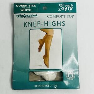 vintage walgreens knee high comfort top queen size 10-13 white reinforced toe